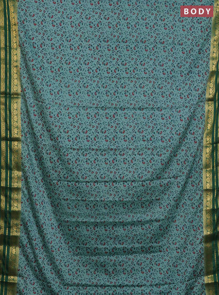 Semi mysore silk saree pastel green and green with allover floral prints and zari woven border