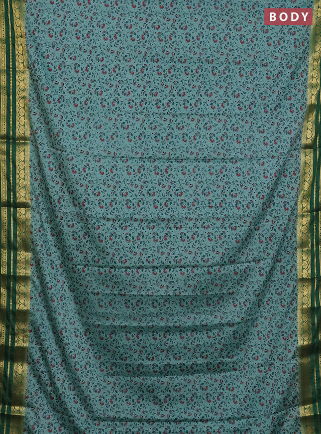 Semi mysore silk saree pastel green and green with allover floral prints and zari woven border