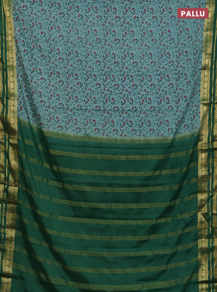 Semi mysore silk saree pastel green and green with allover floral prints and zari woven border