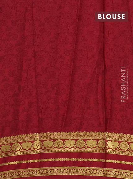 Semi mysore silk saree yellow and maroon with allover floral prints and zari woven border
