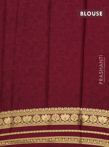 Semi mysore silk saree peach shade and maroon with allover floral prints and zari woven border