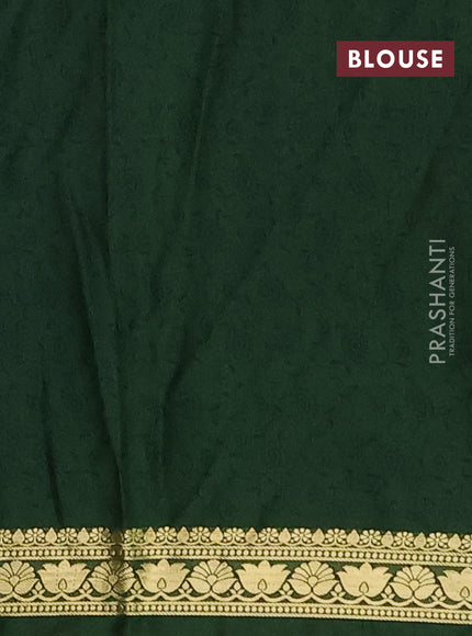Semi mysore silk saree dark mustard and bottle green with allover floral prints and zari woven border