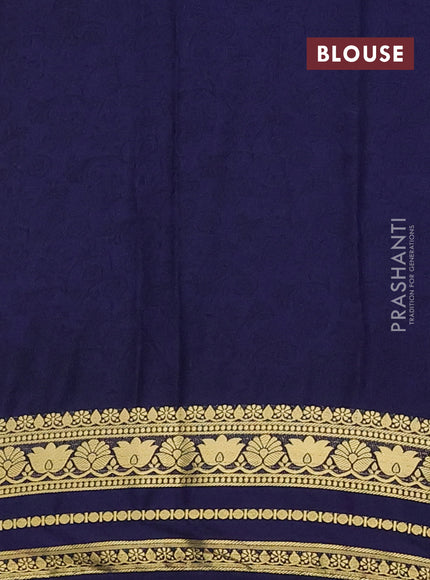 Semi mysore silk saree grey and navy blue with allover floral prints and zari woven border