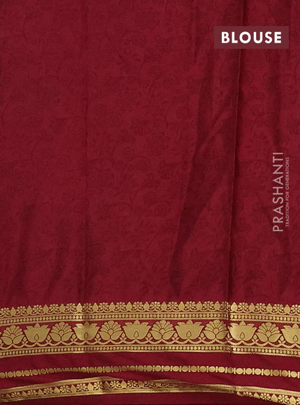 Semi mysore silk saree dark sandal and maroon with allover floral prints and zari woven border