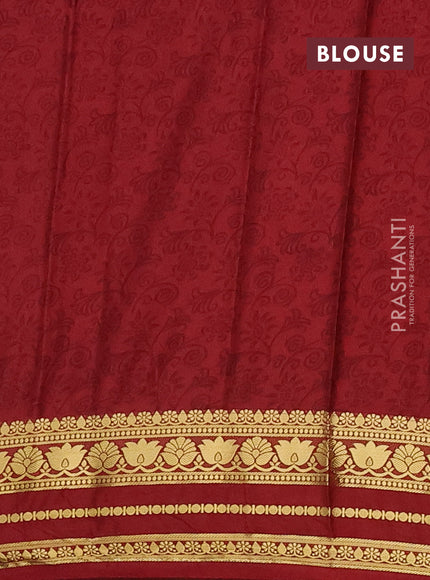 Semi mysore silk saree mustard yellow and maroon with allover floral prints and zari woven border
