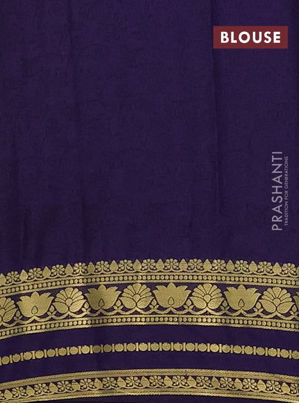 Semi mysore silk saree dark pink and violet with allover floral prints and zari woven border