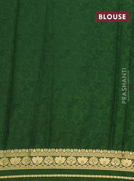 Semi mysore silk saree mustard yellow and green with allover floral prints and zari woven border