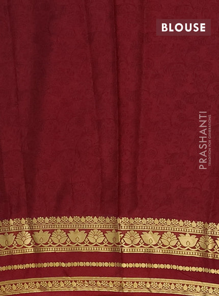 Semi mysore silk saree yellow and maroon with allover floral prints and zari woven border