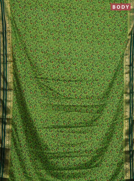 Semi mysore silk saree pista green and green with allover floral prints and zari woven border