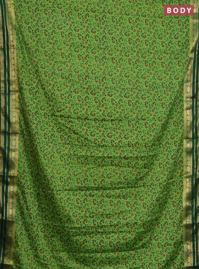 Semi mysore silk saree pista green and green with allover floral prints and zari woven border