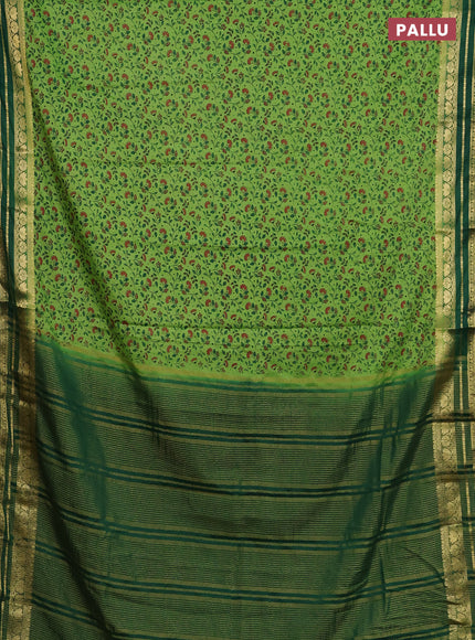 Semi mysore silk saree pista green and green with allover floral prints and zari woven border