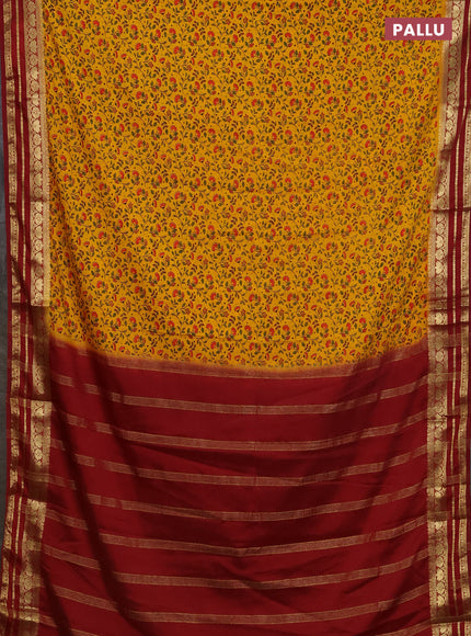 Semi mysore silk saree orange and maroon with allover floral prints and zari woven border