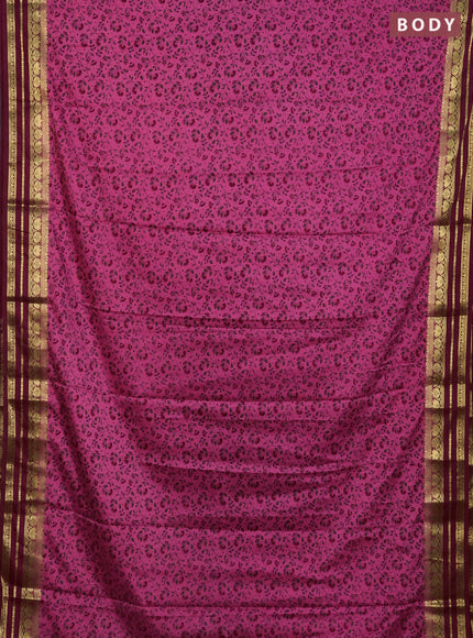 Semi mysore silk saree pink and maroon with allover floral prints and zari woven border