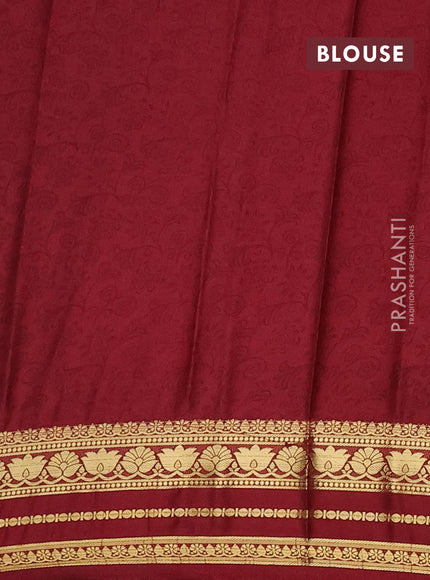 Semi mysore silk saree sandal and maroon with allover floral prints and zari woven border