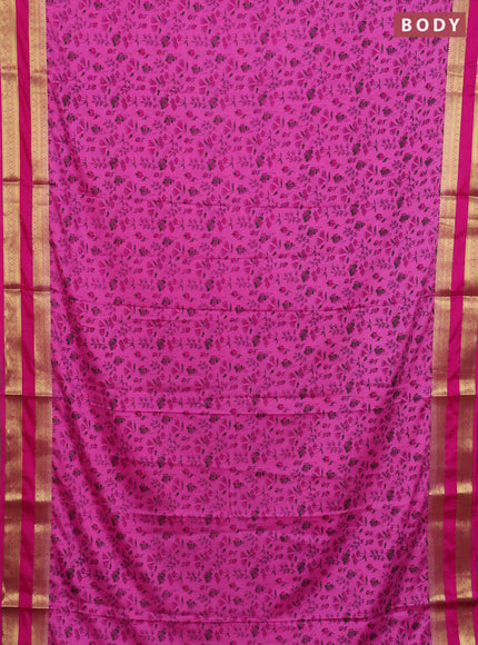 Semi mysore silk saree pink with allover floral prints and rettapet zari woven border