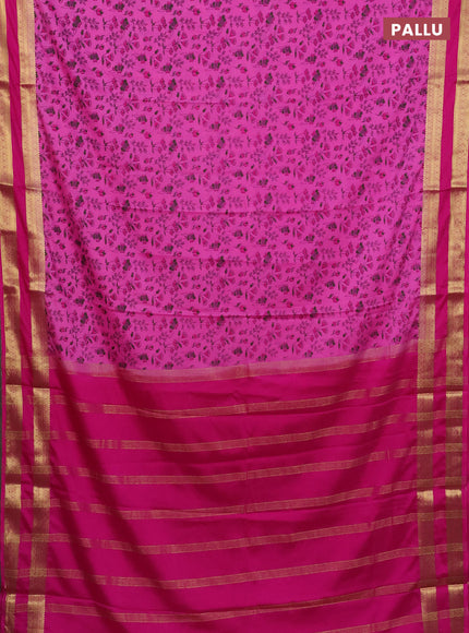 Semi mysore silk saree pink with allover floral prints and rettapet zari woven border