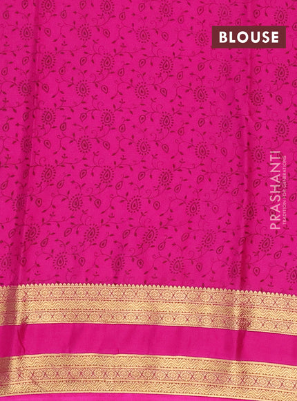 Semi mysore silk saree pink with allover floral prints and rettapet zari woven border