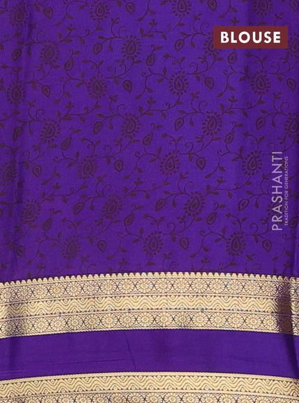 Semi mysore silk saree light blue and violet with allover floral prints and rettapet zari woven border