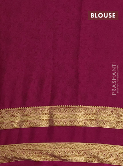 Semi mysore silk saree peach pink and purple with allover floral prints and rettapet zari woven border