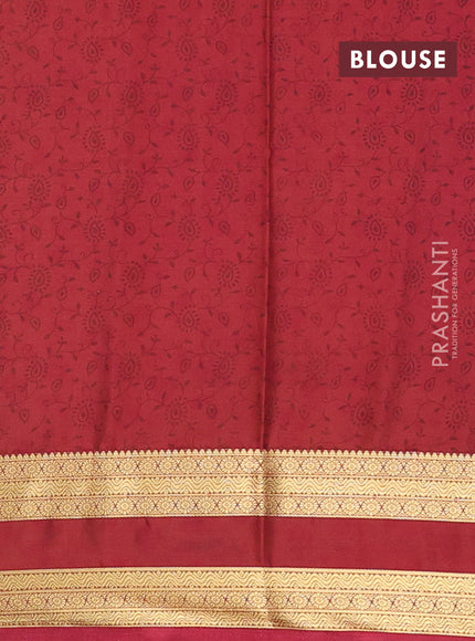 Semi mysore silk saree yellow and maroon with allover floral prints and rettapet zari woven border