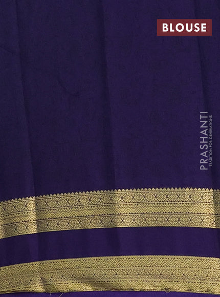 Semi mysore silk saree teal green and navy blue with allover floral prints and rettapet zari woven border
