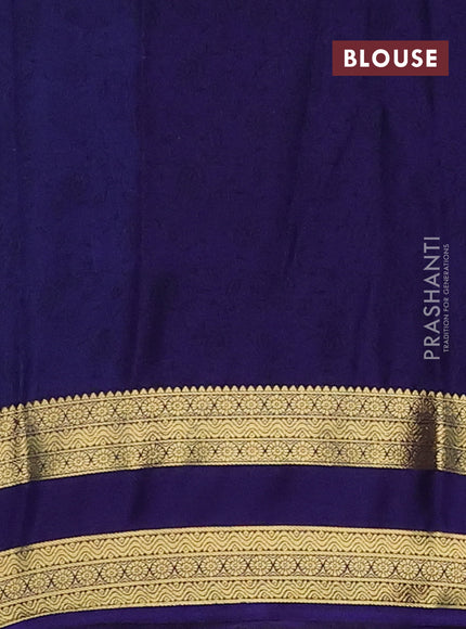 Semi mysore silk saree teal blue and navy blue with allover floral prints and rettapet zari woven border