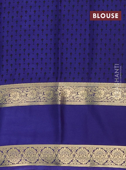 Semi mysore silk saree light blue and navy blue with allover floral prints and long rettapet zari woven border