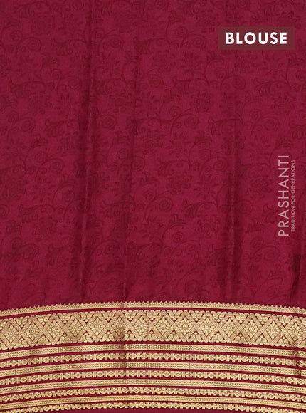 Semi mysore silk saree peach pink and maroon with allover floral prints and zari woven border