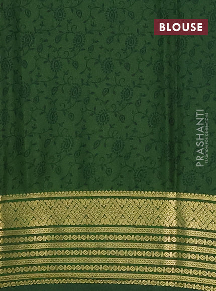 Semi mysore silk saree mustard yellow and green with allover floral prints and zari woven border