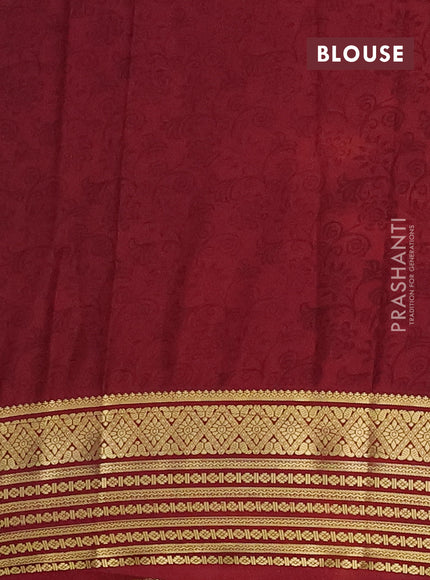 Semi mysore silk saree yellow and maroon with allover floral prints and zari woven border