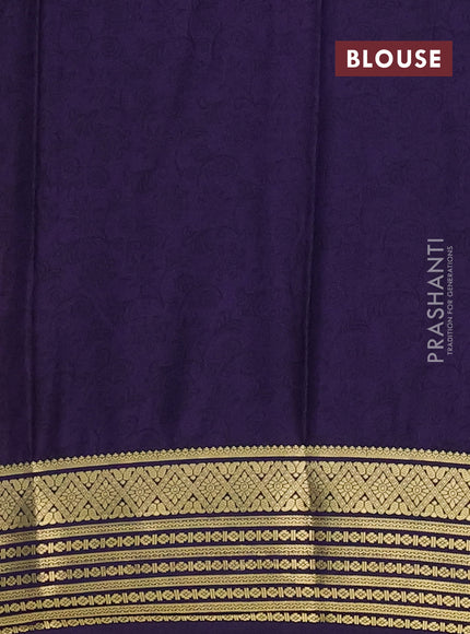 Semi mysore silk saree dark pink and violet with allover floral prints and zari woven border