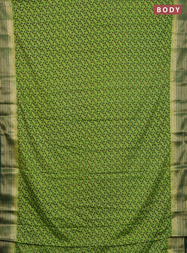 Semi mysore silk saree light green and green with allover floral prints and zari woven border