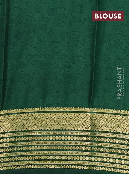 Semi mysore silk saree light green and green with allover floral prints and zari woven border