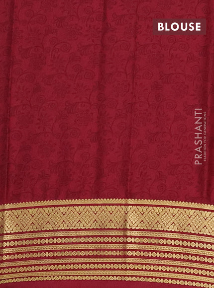 Semi mysore silk saree dark sandal and maroon with allover floral prints and zari woven border