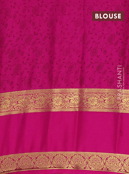 Semi mysore silk saree light pink and pink with allover floral prints and long rettapet zari woven border