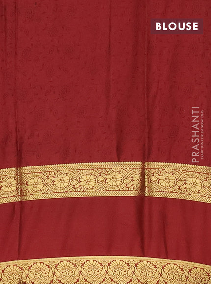 Semi mysore silk saree lime green and maroon with allover floral prints and long rettapet zari woven border