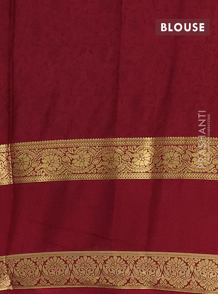 Semi mysore silk saree lime green and maroon with allover floral prints and long rettapet zari woven border