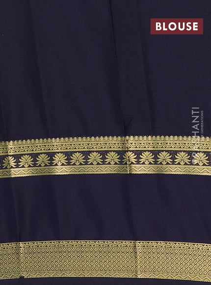 Semi mysore silk saree teal green and navy blue with allover floral prints and long rettapet zari woven border