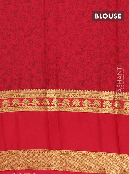 Semi mysore silk saree yellow and red with allover floral prints and long rettapet zari woven border