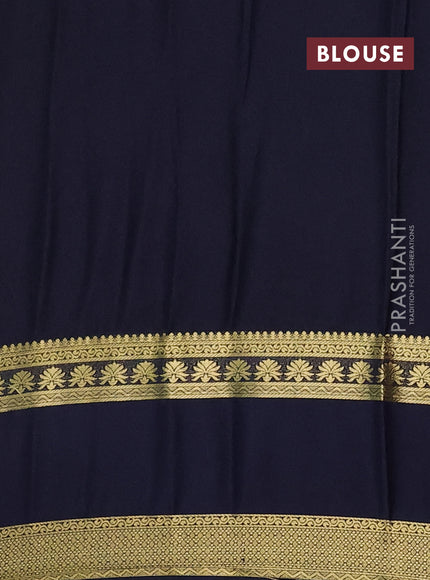 Semi mysore silk saree dark pink and navy blue with allover floral prints and long rettapet zari woven border