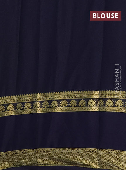Semi mysore silk saree teal blue and navy blue with allover floral prints and long rettapet zari woven border