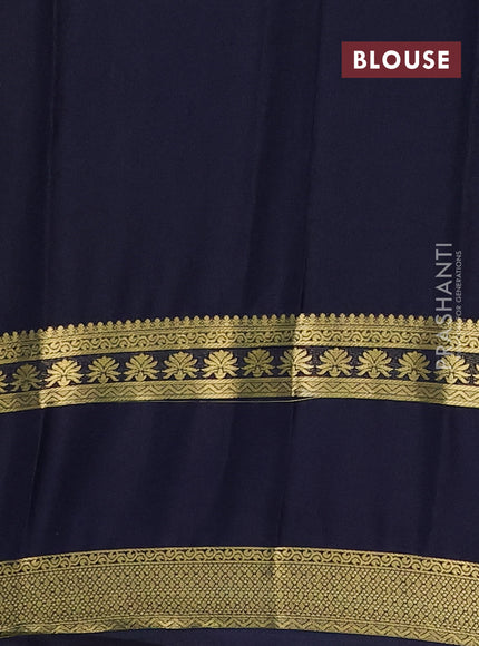 Semi mysore silk saree grey and navy blue with allover floral prints and long rettapet zari woven border