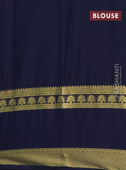 Semi mysore silk saree teal blue and navy blue with allover floral prints and long rettapet zari woven border