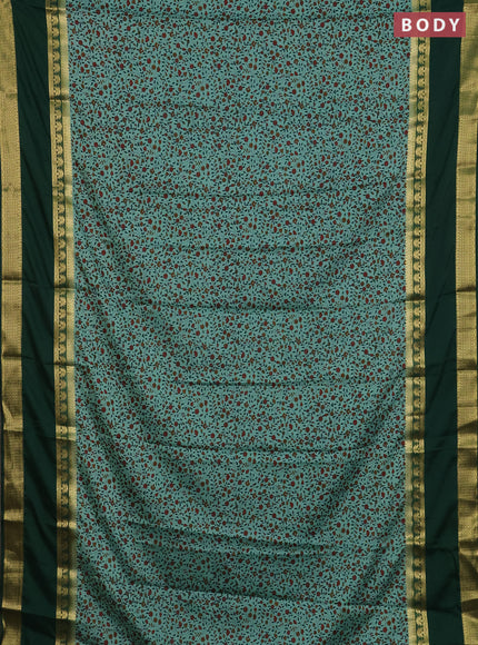 Semi mysore silk saree pastel green and bottle green with allover floral prints and long rettapet zari woven border