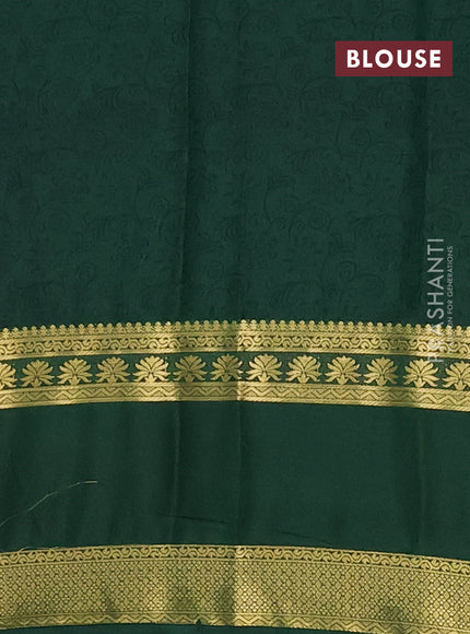 Semi mysore silk saree pastel green and bottle green with allover floral prints and long rettapet zari woven border