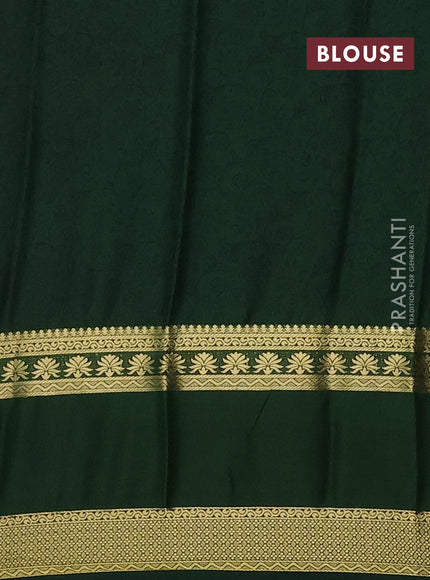 Semi mysore silk saree yellow and bottle green with allover floral prints and long rettapet zari woven border