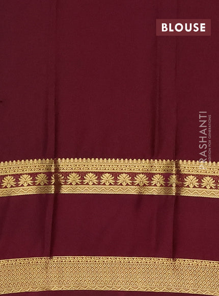Semi mysore silk saree peach pink and wine shade with allover floral prints and long rettapet zari woven border