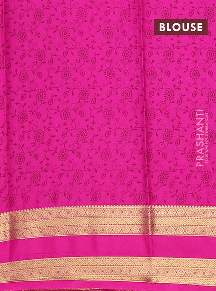 Semi mysore silk saree light pink and pink with allover floral prints and rettapet zari woven border