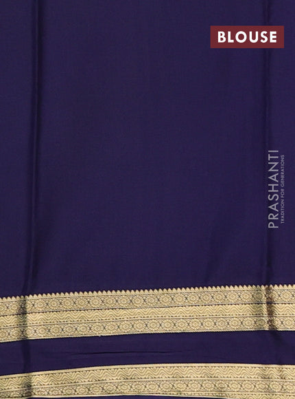Semi mysore silk saree light blue and navy blue with allover floral prints and rettapet zari woven border