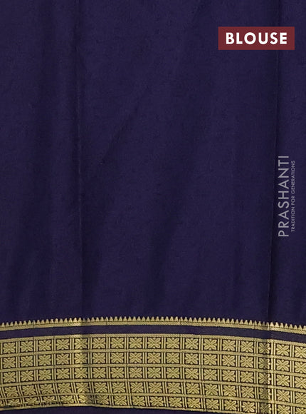Semi mysore silk saree grey and violet with allover floral prints and zari woven border